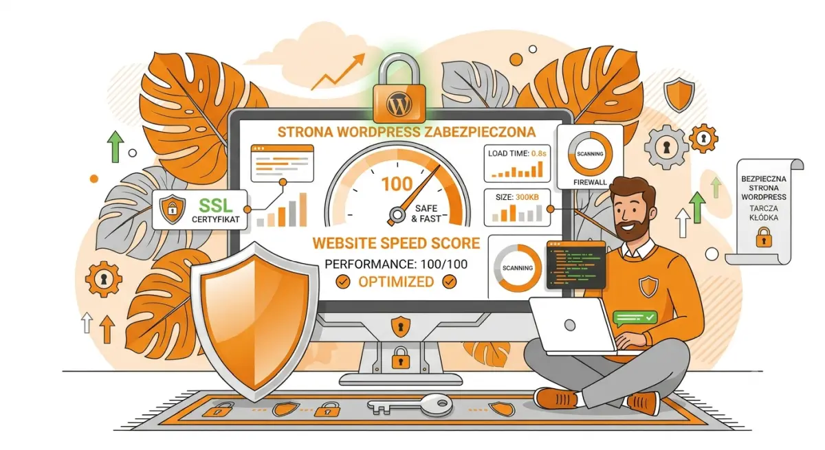Ilustracja przedstawiająca bezpieczny system WordPress – opieka i administracja stron internetowych Jelenia Góra.